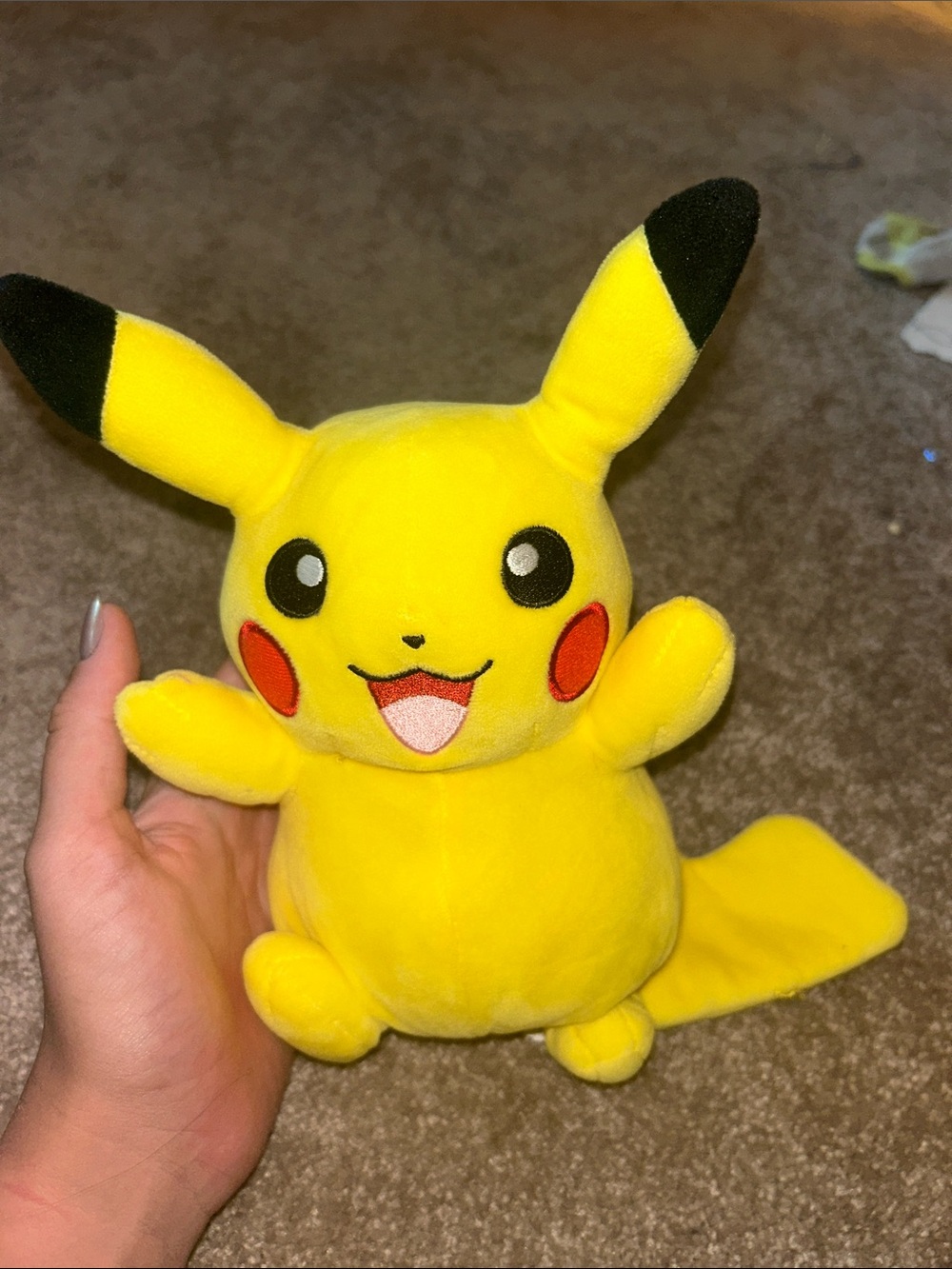 Pokemon Plush Pikachu in Bright Yellow with Black Ear Tips and Red Cheeks